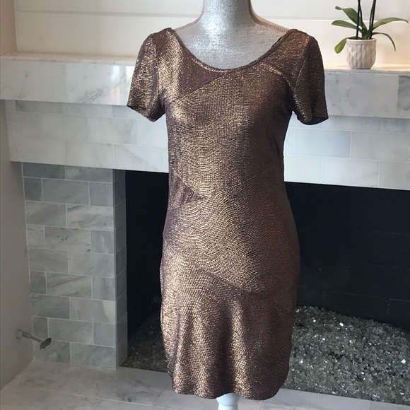 Free People Moonage Daydream Bronze Metallic Party Dress Size Small - Picture 10 of 15